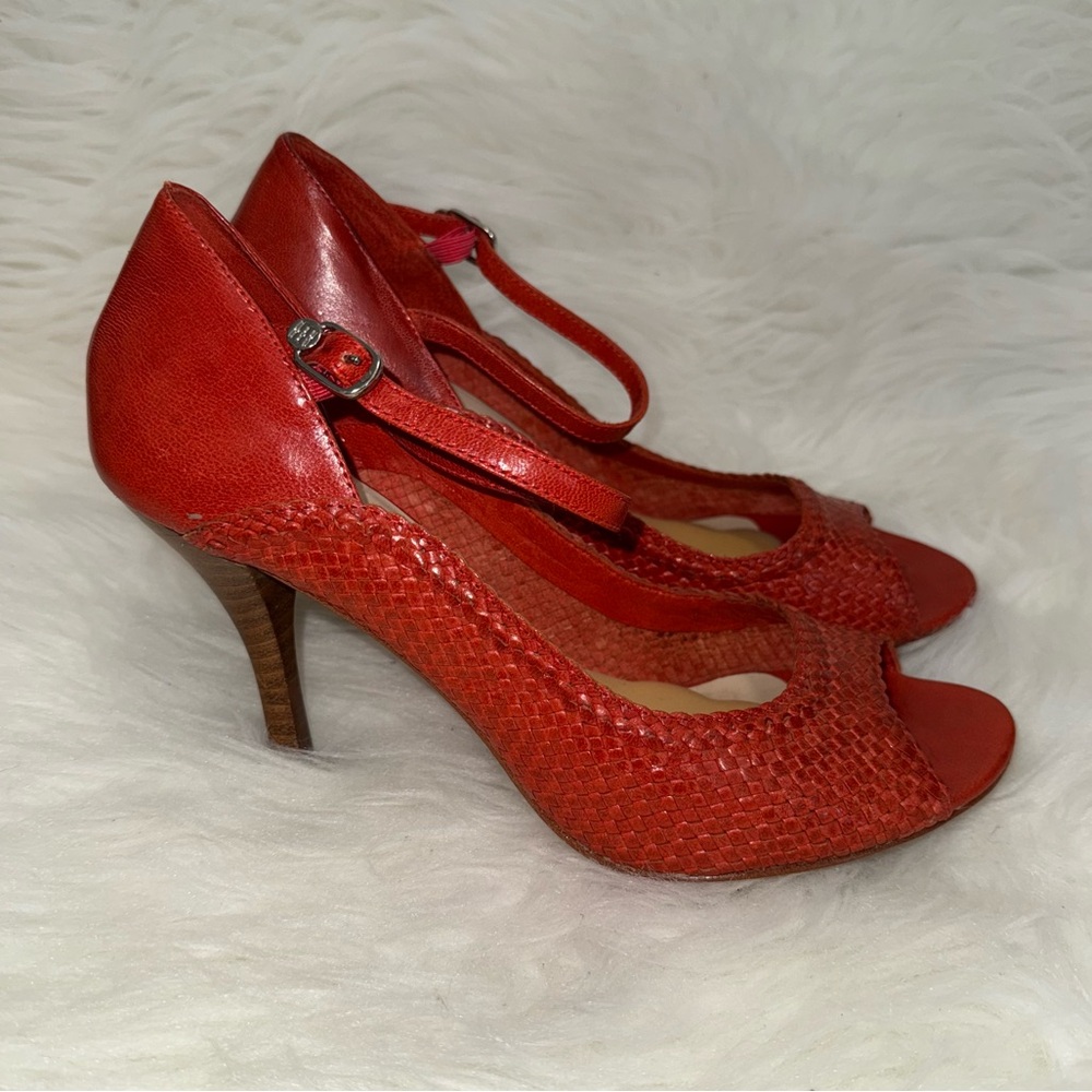 BCBGMaxAzria Red Woven Leather Heels